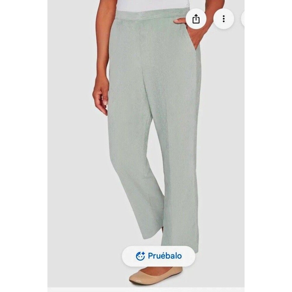 Alfred Dunner Women's Green Corduroy Pull-On Pants 12P Petite Classic Fit